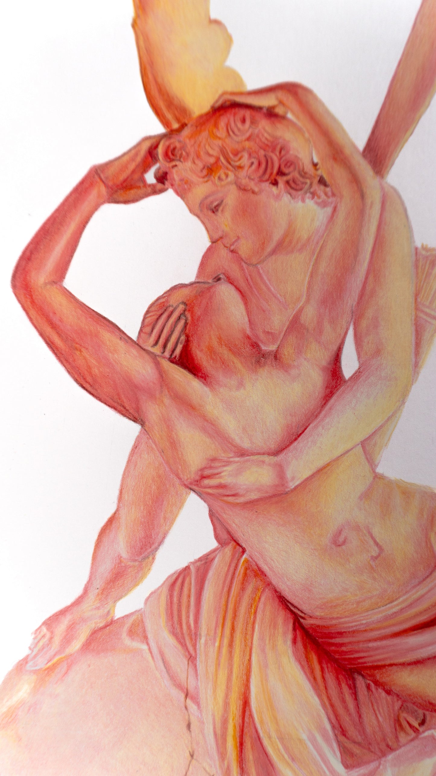 Statue of a nude figure with draped fabric on a white background